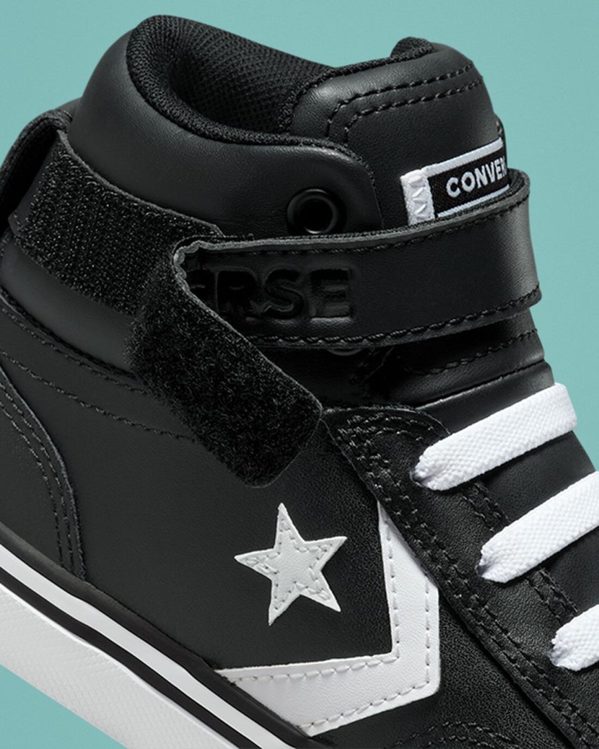 Girls' Converse Pro Blaze Strap Leather High Top Shoes Black / White | AU 3014EO